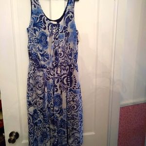 Blue & White Paisley/Floral Dress - Beige by ECI
